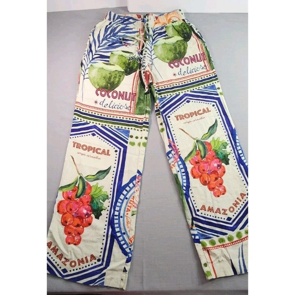 Rachel Zoe Women’s Tropical Print Lounge Pants Coconut Amazonia Drawstring Size - Picture 2 of 7